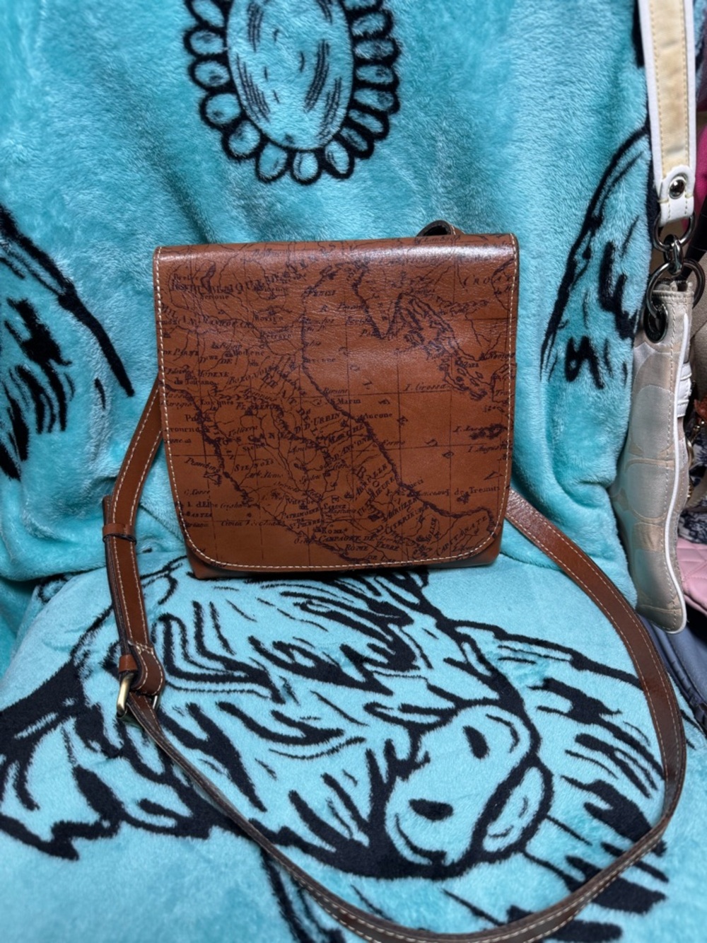 Patricia Nash Brown Map-Print Leather Crossbody